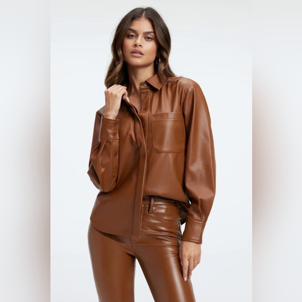 Good American Better Than Leather Burnt Caramel Shirt Size Large/Size 3